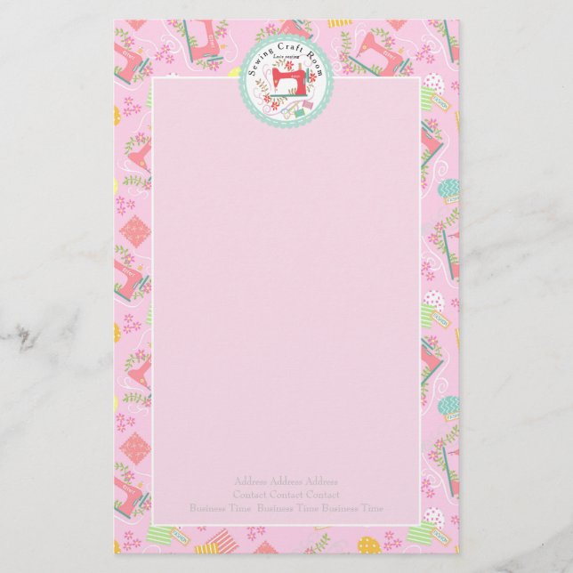 Sewing Cute Photo Pink Stationery (Front)
