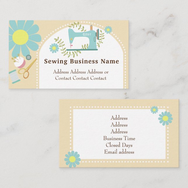 Sewing Daisy Beige Business Card (Front/Back)