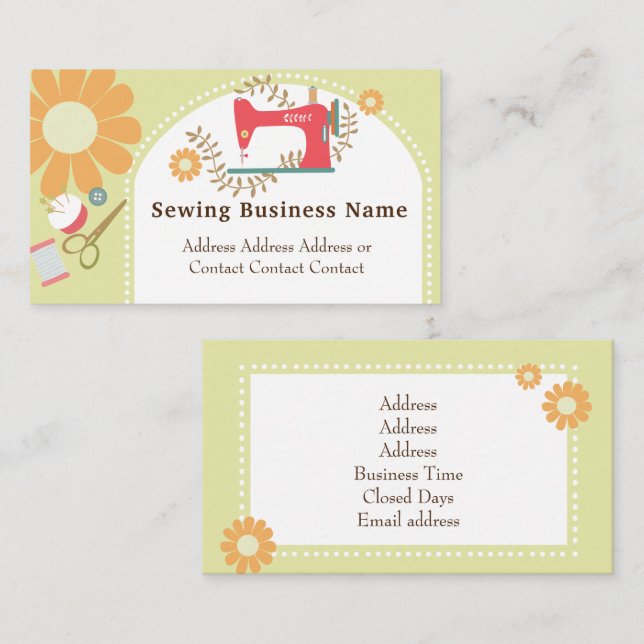 Sewing Daisy Green Business Card (Front/Back)