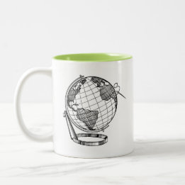 Sewing Embroidered Equator Globe Two-Tone Coffee Mug