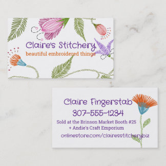 Sewing embroidery embroidered flowers seamstress business card