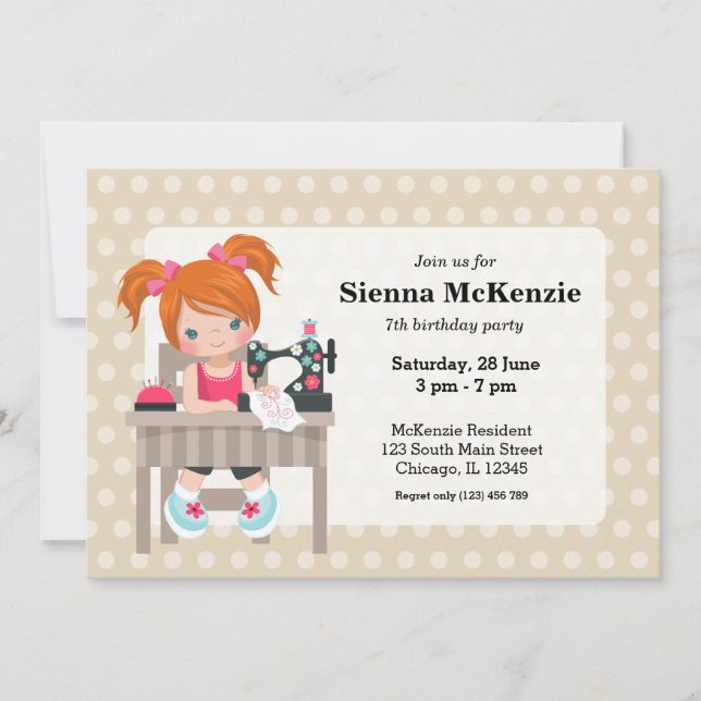 Sewing girl invitation (Front)