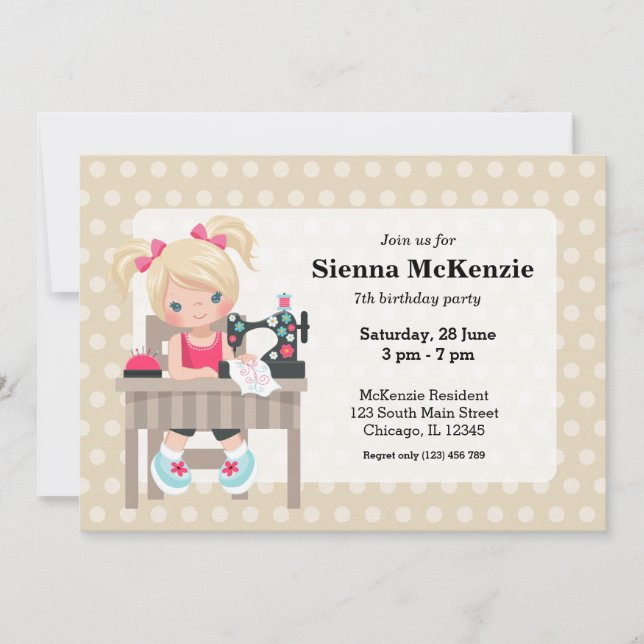 Sewing girl invitation (Front)