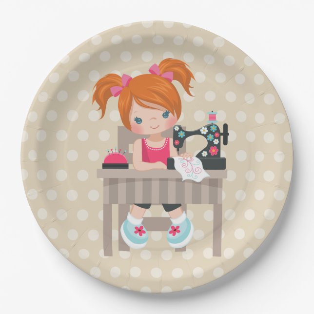 Sewing girl paper plate (Front)