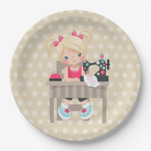 Sewing girl paper plate