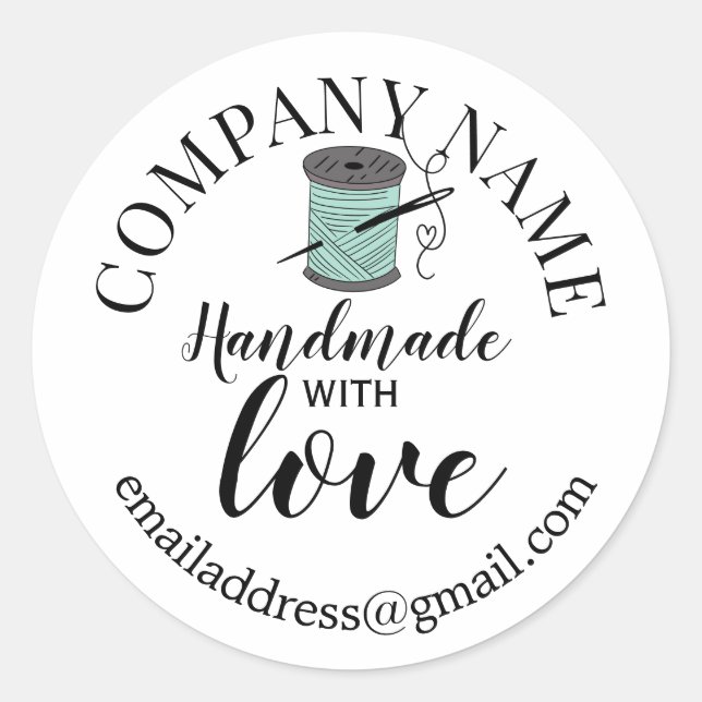 Sewing Handmade with love company name Classic Round Sticker (Front)