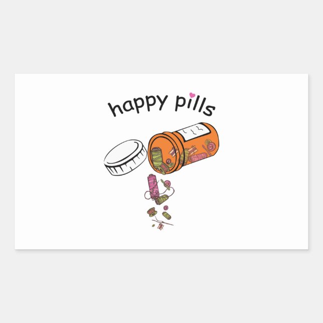 Sewing | Happy Pills Sewing Rectangular Sticker (Front)