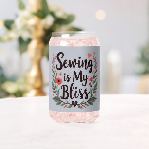 Sewing Is My Bliss Floral Typography Can Glass