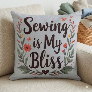Sewing Is My Bliss Floral Typography Cushion