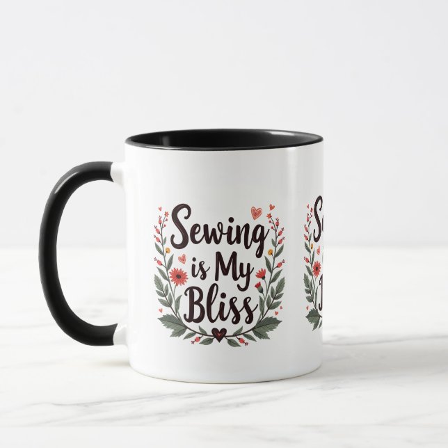 Sewing Is My Bliss Floral Typography Mug (Left)