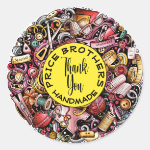 Sewing Knitting Hand Made Classic Round Sticker