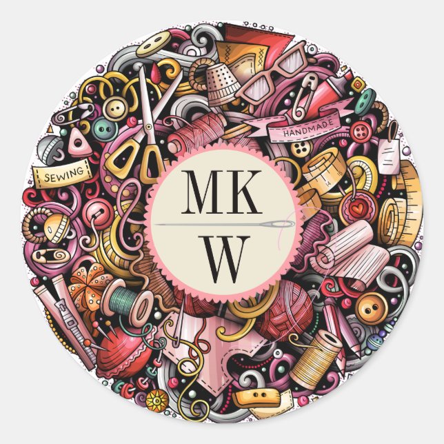 Sewing Knitting Hand Made Classic Round Sticker (Front)