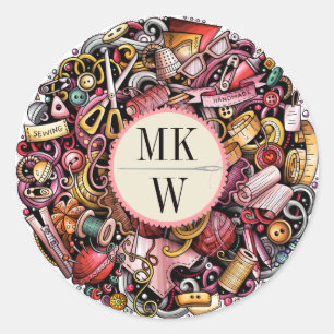 Sewing Knitting Hand Made Classic Round Sticker