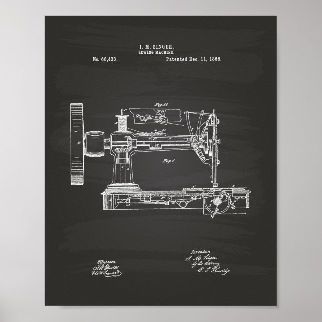 Sewing Machine 1866 Patent Art Chalkboard Poster (Front)