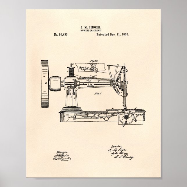 Sewing Machine 1866 Patent Art Old Peper Poster (Front)