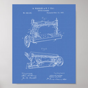 Sewing Machine 1885 Patent Art - Blueprint Poster