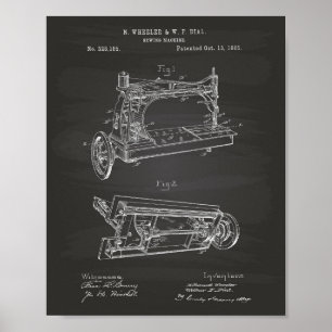 Sewing Machine 1885 Patent Art - Chalkboard Poster
