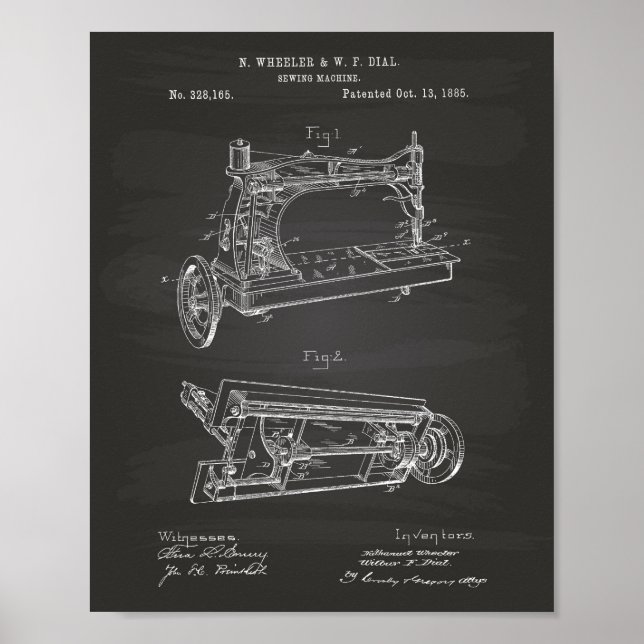 Sewing Machine 1885 Patent Art - Chalkboard Poster (Front)
