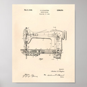Sewing Machine 1946 Patent Art Old Peper Poster