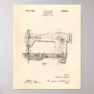 Sewing Machine 1946 Patent Art Old Peper Poster