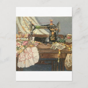 Sewing Machine and Dress Postcard