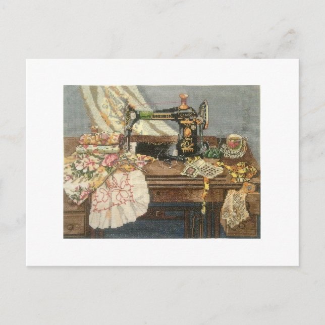 Sewing Machine and Dress Postcard (Front)