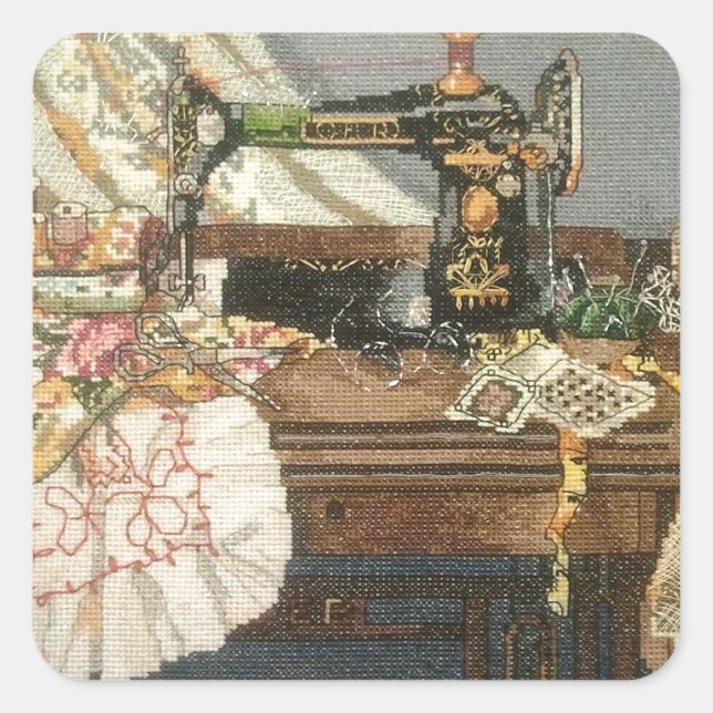 Sewing Machine and Dress Square Sticker (Front)