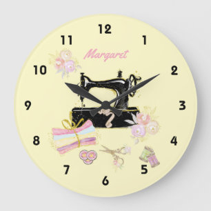 Sewing Machine And Fabric Large Clock