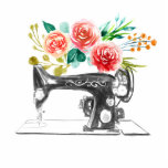 Sewing Machine Black Red Cutout Photo Sculpture<br><div class="desc">Sewing Machine Photo Sculpture Cutout with Vintage Sewing Machine and Watercolor Red Green Flowers. Gifts for Tailor, Seamstress, Fashion Designer, Dressmaker, Boutique Owner, Crafter, Quilting, Quilter. Use personalize this template option to change the text | Use customize further option to change the text style, size and color if required. Check...</div>
