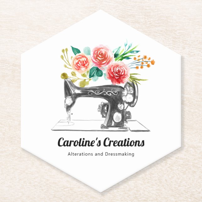 Sewing Machine Black White Seamstress Tailor Paper Coaster (Front)