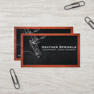 Sewing Machine   Brown Leather Border  Business Card