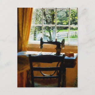 Sewing Machine By Window Postcard
