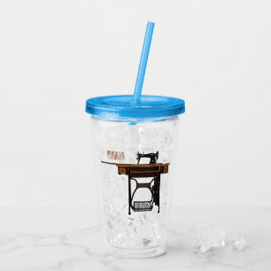 Sewing machine cartoon illustration acrylic tumbler
