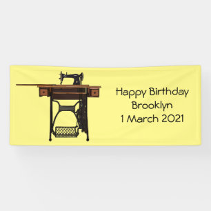 Sewing machine cartoon illustration banner