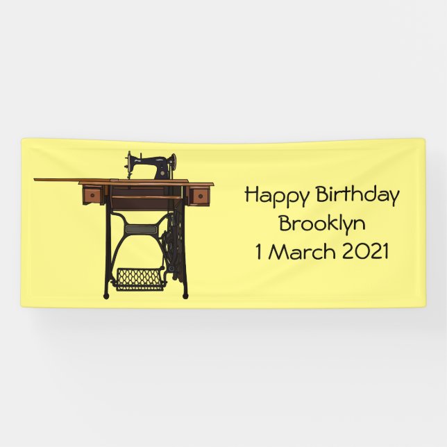 Sewing machine cartoon illustration banner (Horizontal)