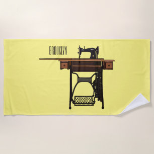 Sewing machine cartoon illustration beach towel