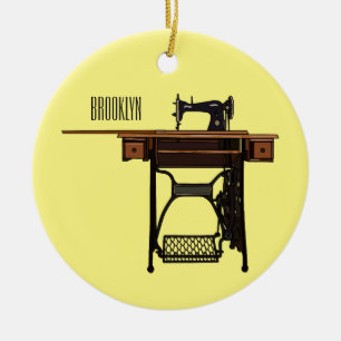 Sewing machine cartoon illustration  ceramic tree decoration