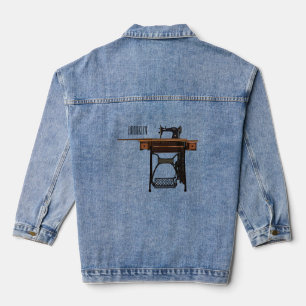 Sewing machine cartoon illustration denim jacket