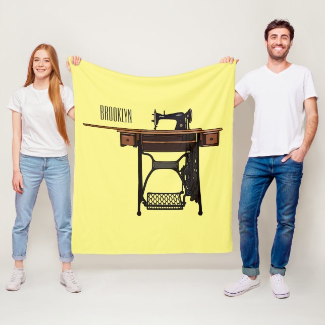 Sewing machine cartoon illustration  fleece blanket (In Situ)