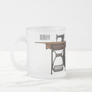 Sewing machine cartoon illustration  frosted glass coffee mug