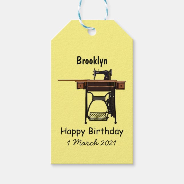 Sewing machine cartoon illustration gift tags (Front)