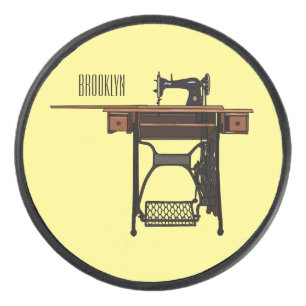 Sewing machine cartoon illustration hockey puck
