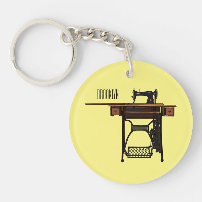 Sewing machine cartoon illustration  key ring (Front)