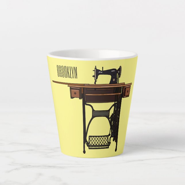 Sewing machine cartoon illustration  latte mug (Front)