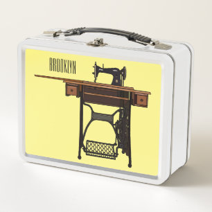 Sewing machine cartoon illustration  metal lunch box