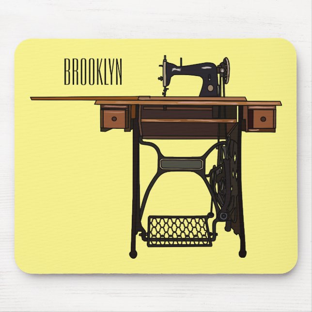 Sewing machine cartoon illustration  mouse mat (Front)