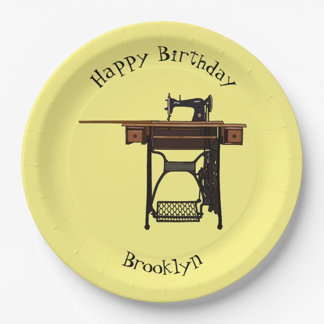 Sewing machine cartoon illustration paper plate (Front)
