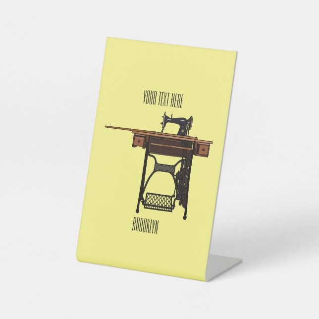 Sewing machine cartoon illustration  pedestal sign (Front)