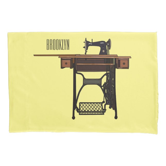 Sewing machine cartoon illustration  pillowcase (Front)