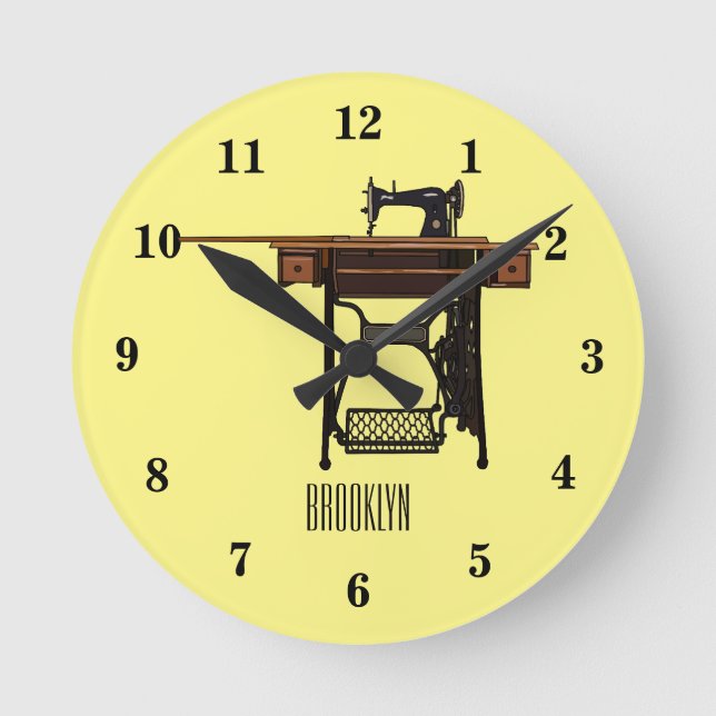 Sewing machine cartoon illustration round clock (Front)